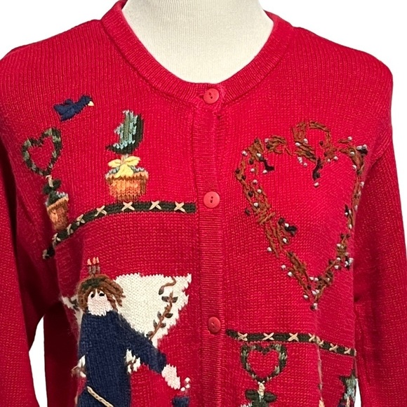 The Quacker Factory Vintage Red Angel Cardigan Size Medium - Picture 3 of 11
